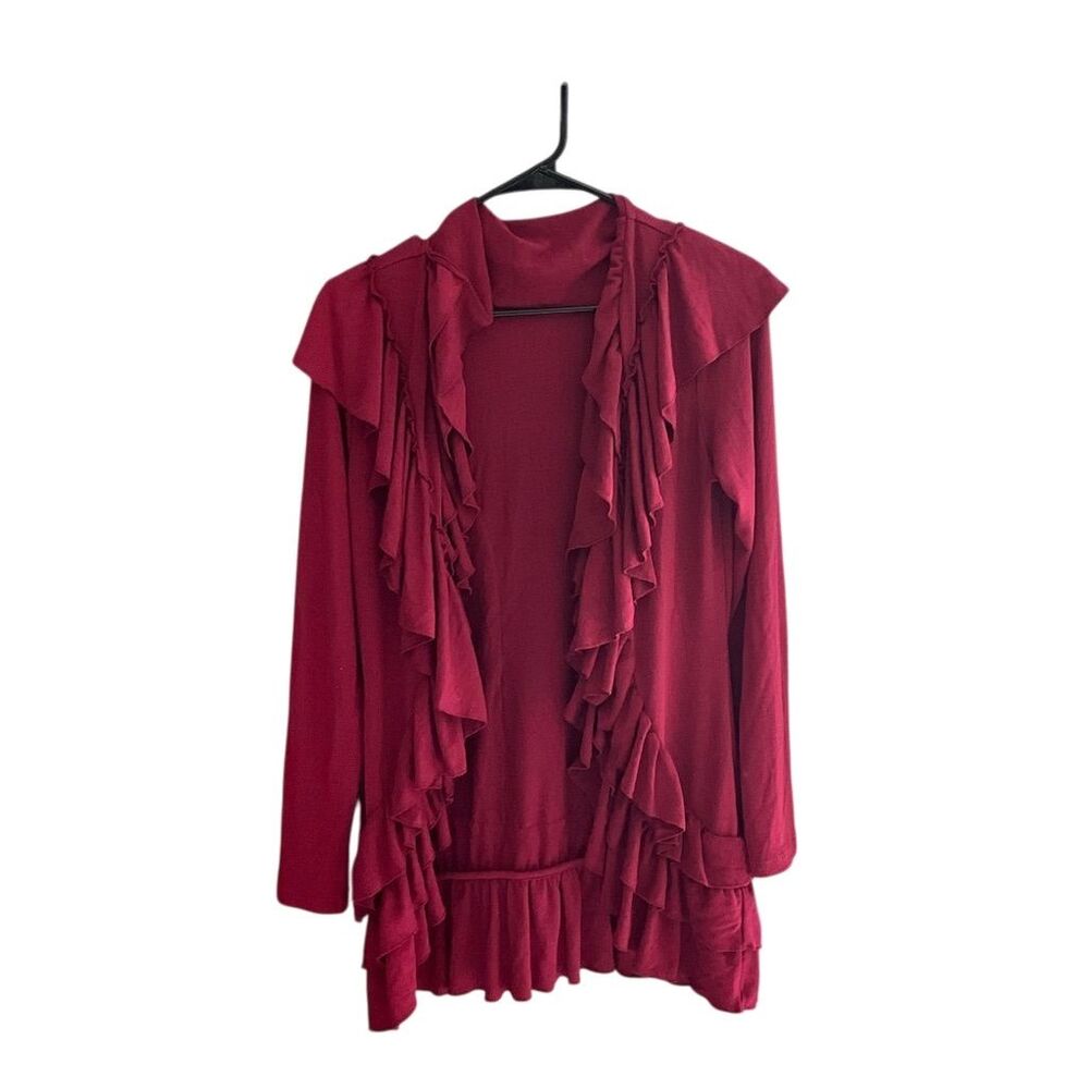 Cupio Women's Ruffle Cardigan Sweater‎ Red Size M